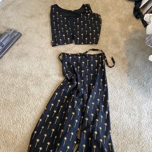 Two Piece Outfit - Vest top and open tie wrap around pants